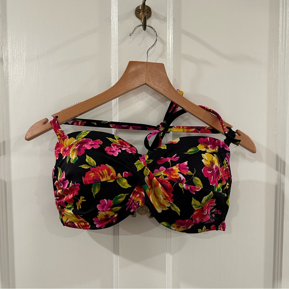 Victoria's Secret 34 DD Black Floral Strapless Wired Bikini Top